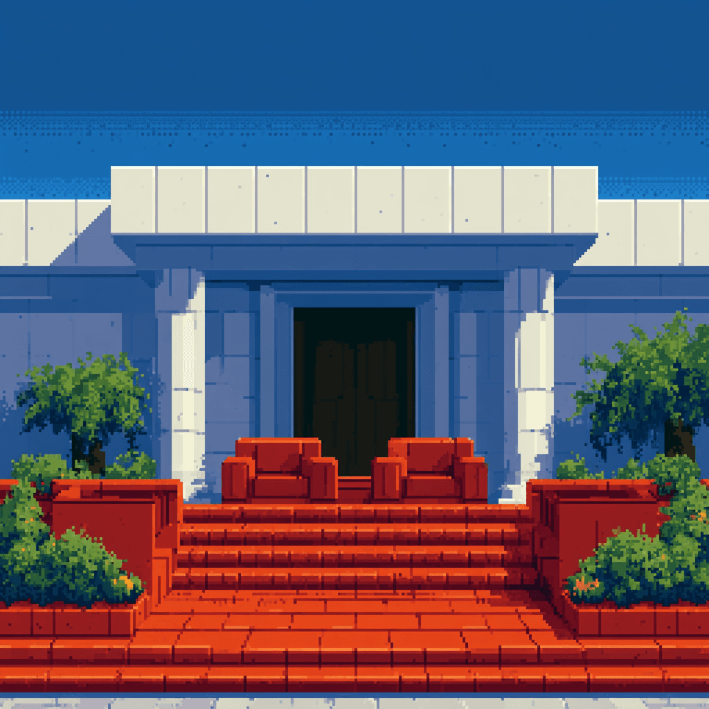 Illustration pixel art d'un cabinet d'avocats