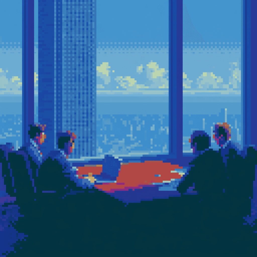 Illustration pixel art pour finance et M&A