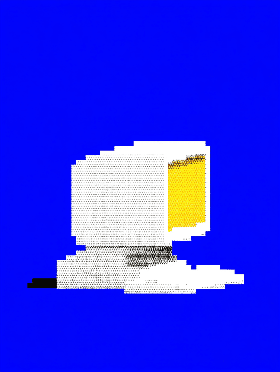 Ordinateur pixel art sur fond bleu