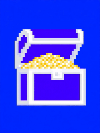 Coffre pixel art rempli de ressources